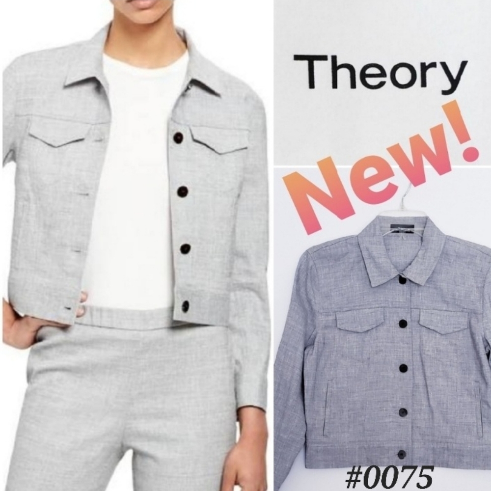 ❤️NWT❤️ THEORY Eco Sharks linen cropped button front jacket SMALL🤍